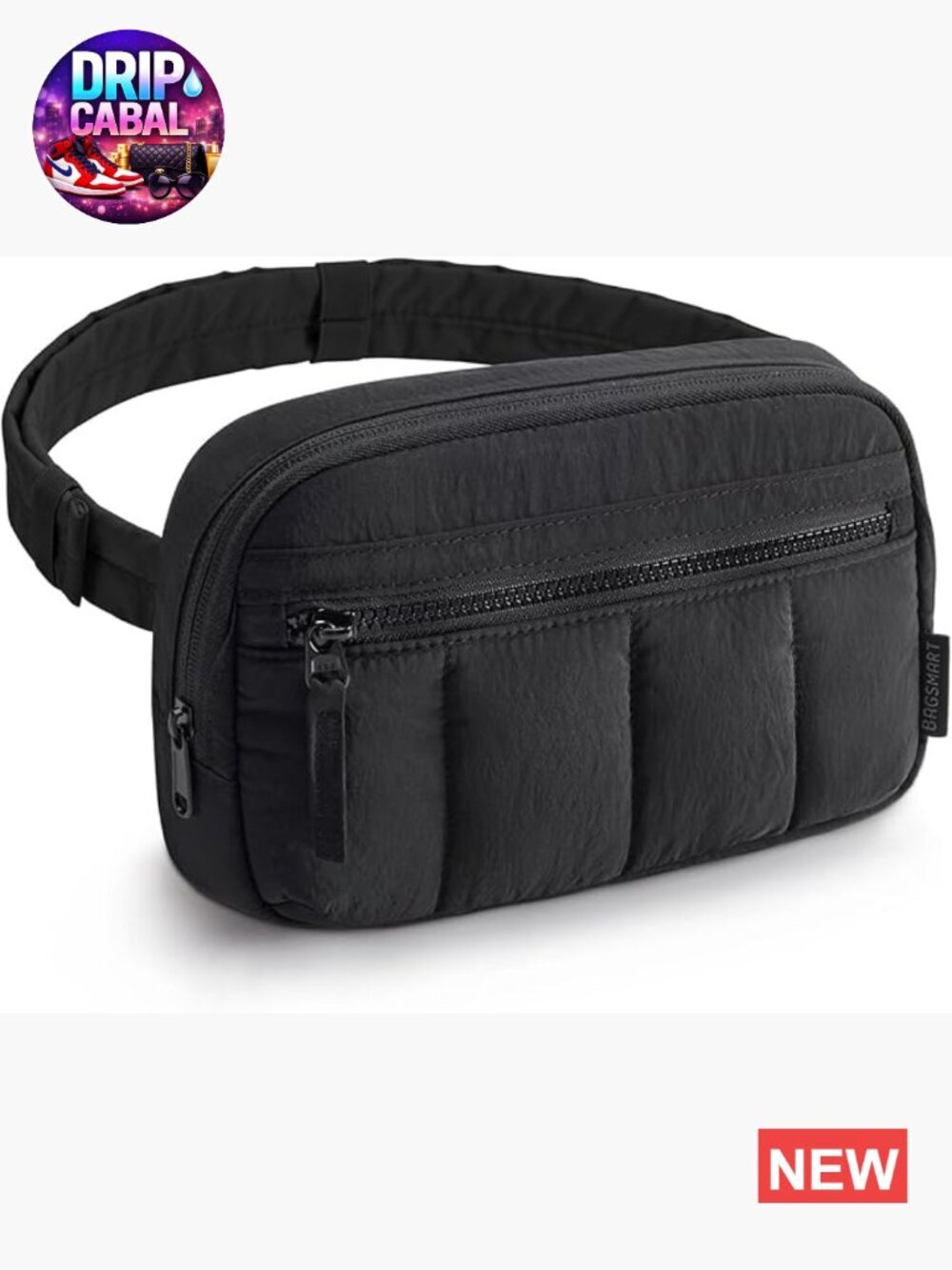 Quilted Puffy Belt Bag with Pockets, Adjustable Strap, Nylon Waist Pack